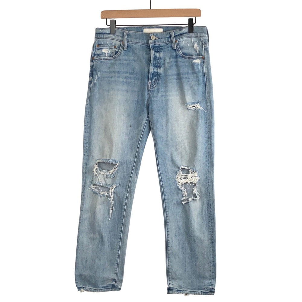 MOTHER The Scrapper Ankle Jeans Sz 30 Light Wash Distressed Button Fly Relaxed